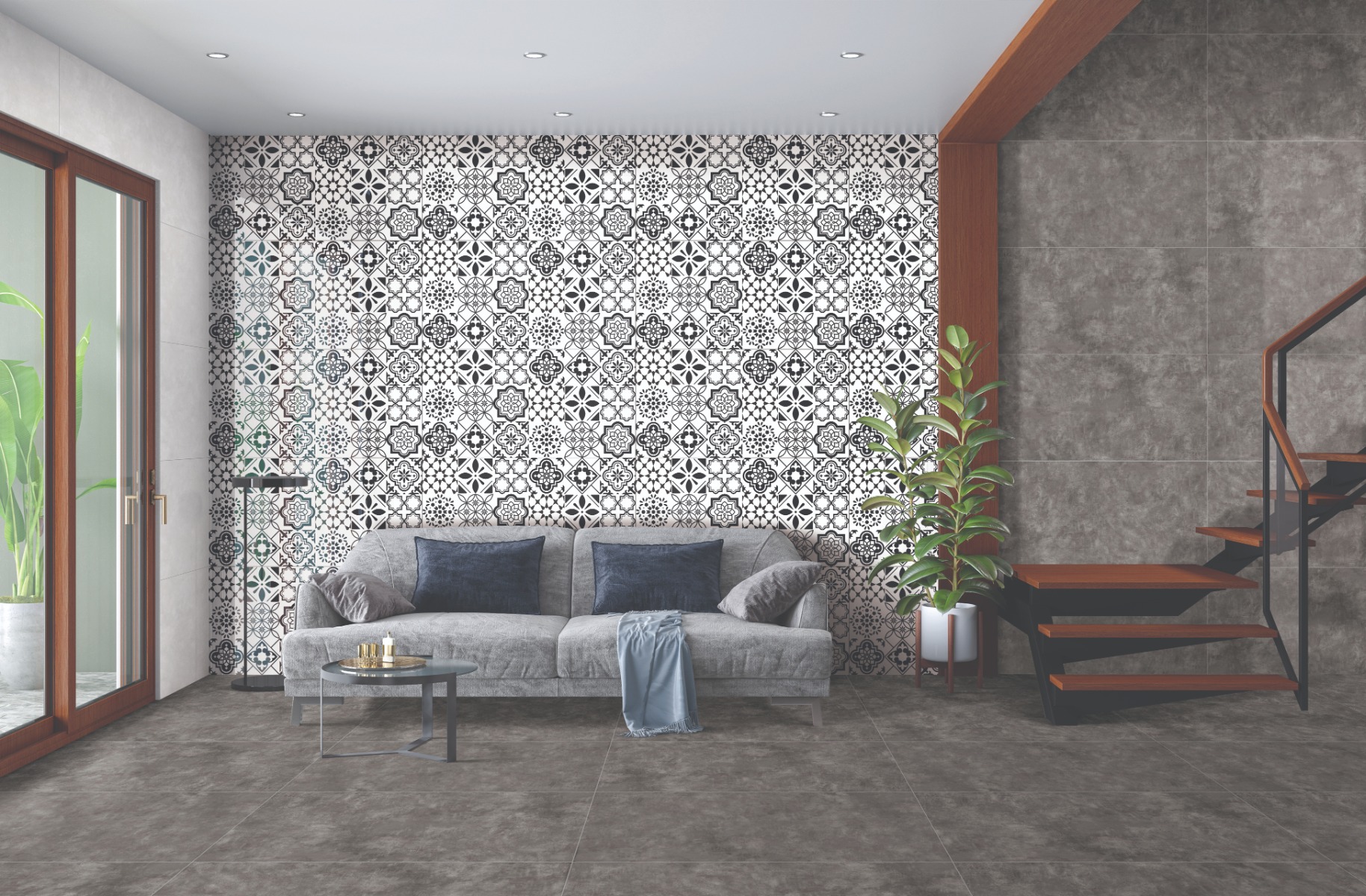 Buy DR Decor Moroccan Art Black White Floor Tiles Online | Orientbell Tiles