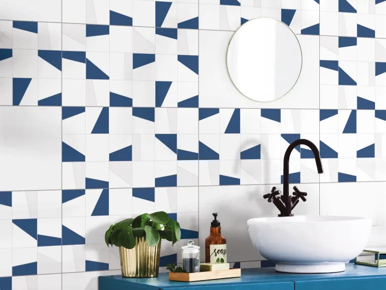 Buy 300x600 ODH Trapezoid Blue HL Online | Orientbell Tiles
